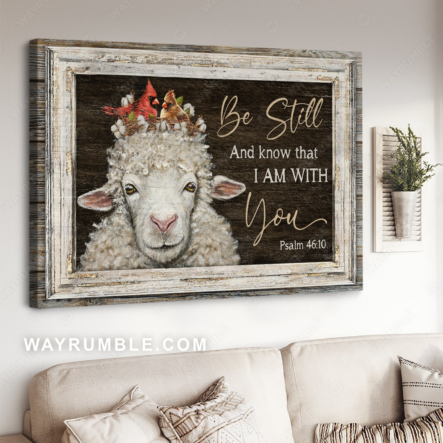 Beautiful lamb drawing, Cardinal couple, Be still and know that I am with you - Jesus Landscape Canvas Prints, Christian Wall Art