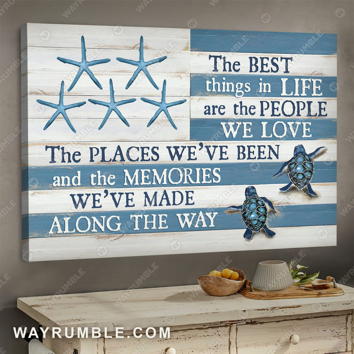 Turtle painting, Blue starfish, The best things in life are the people we love - Jesus Landscape Canvas Prints, Wall Art