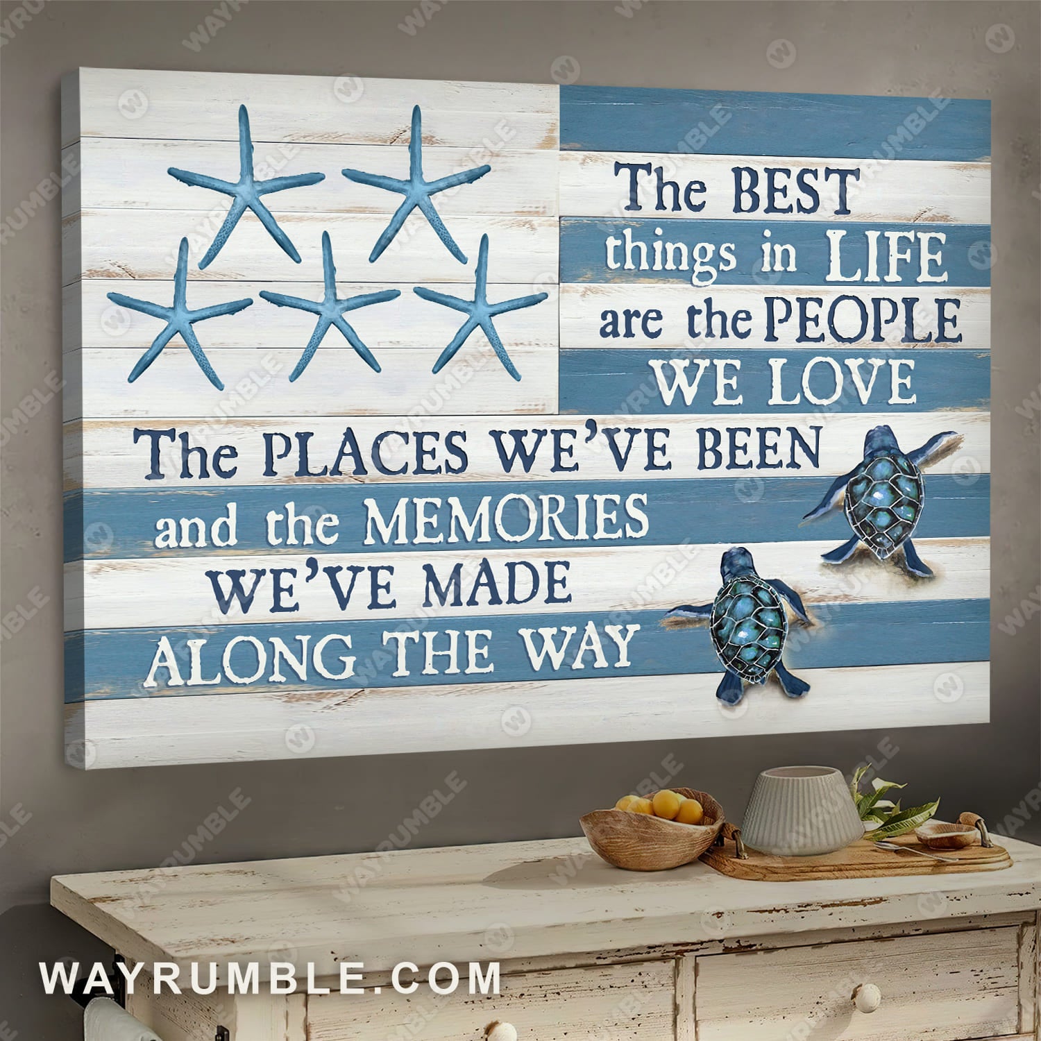 Turtle painting, Blue starfish, The best things in life are the people we love - Jesus Landscape Canvas Prints, Wall Art
