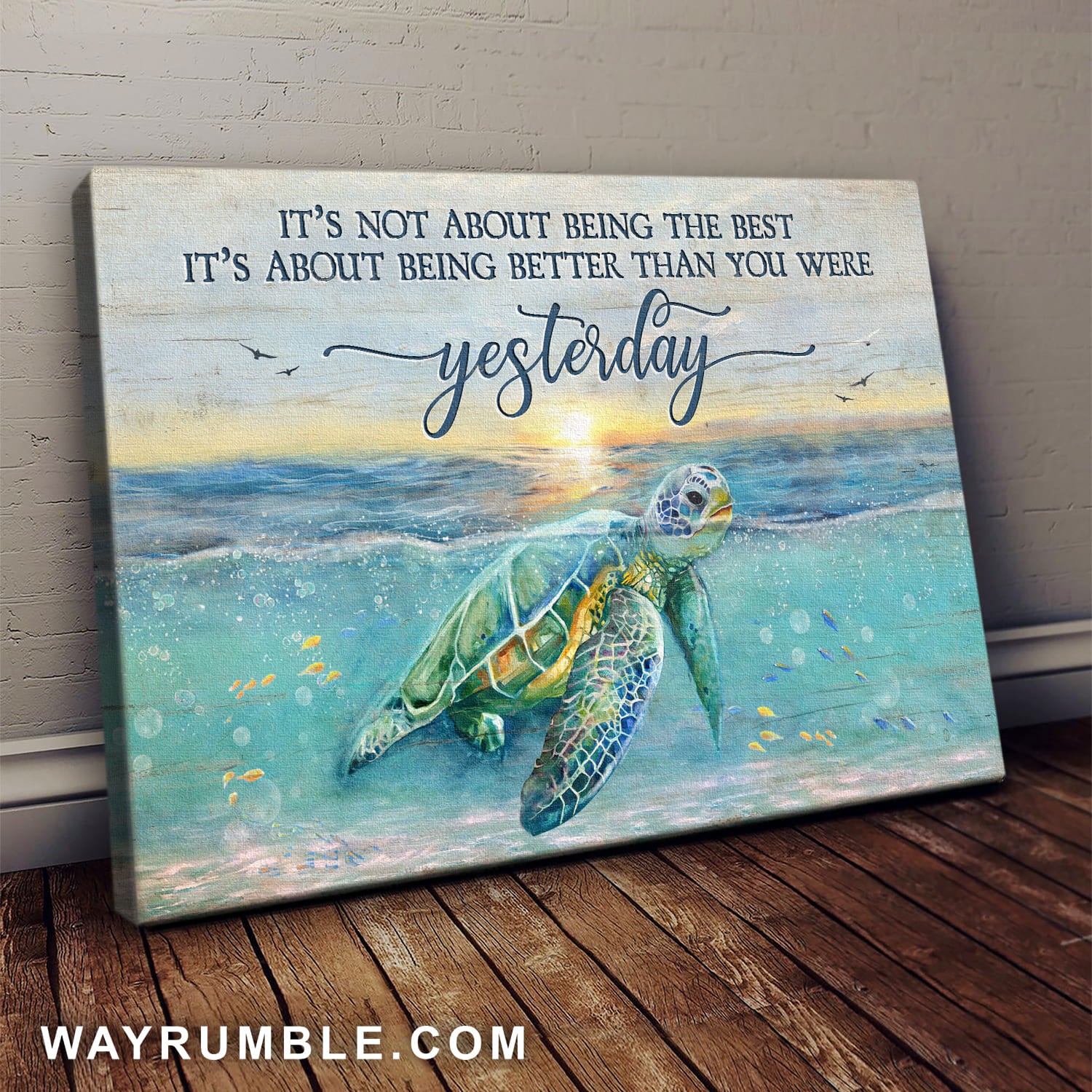 Turtle, Ocean view, It's about being better than you were yesterday - Jesus Landscape Canvas Prints, Wall Art