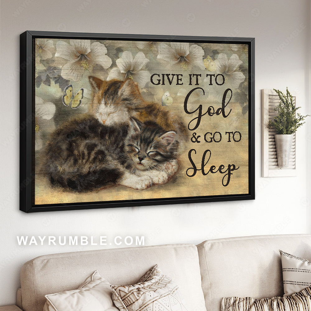 Sleeping cat drawing, White hibiscus flower, Give it to God and go to sleep - Jesus Landscape Canvas Prints, Christian Wall Art