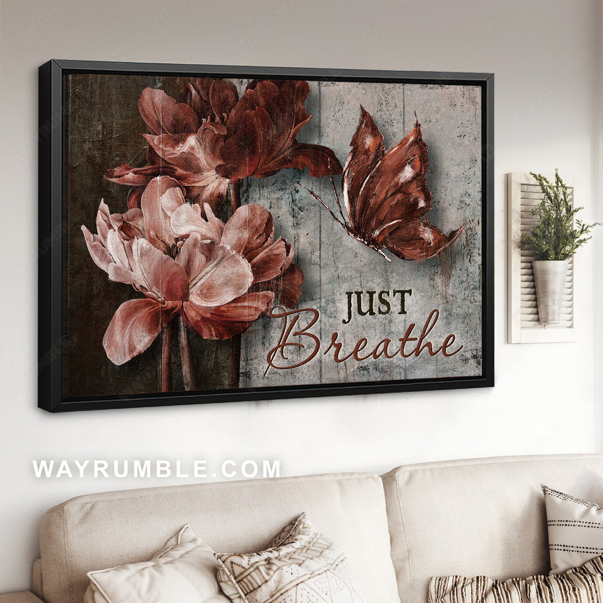 Luxury flower, Dark red butterfly, Just breathe - Jesus Landscape Canvas Prints, Christian Wall Art