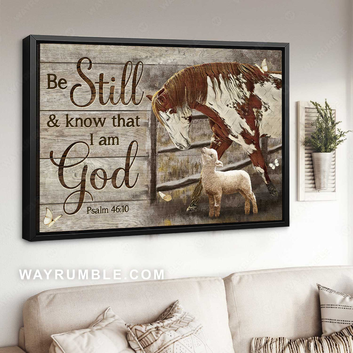 Unique horse, Little lamb, Cozy painting, Be still and know that I am God - Jesus Landscape Canvas Prints, Home Decor Wall Art
