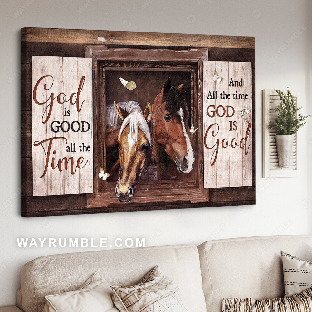 Beautiful horse, Square frame, White butterfly, God is good all the time - Jesus Landscape Canvas Prints, Christian Wall Art