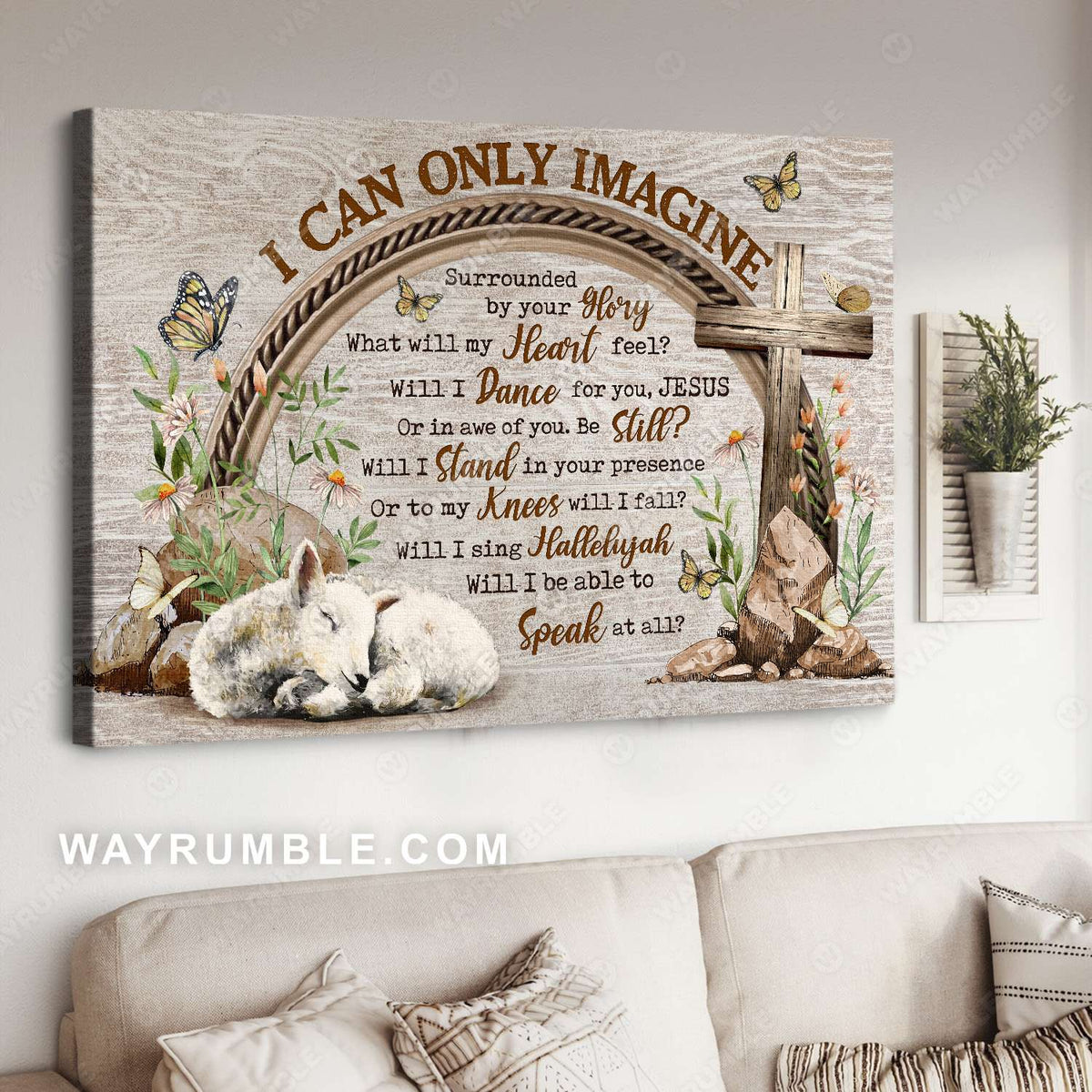 Wooden Cross, Monarch butterfly, Lamb, I can only imagine - Jesus Landscape Canvas Prints, Christian Wall Art