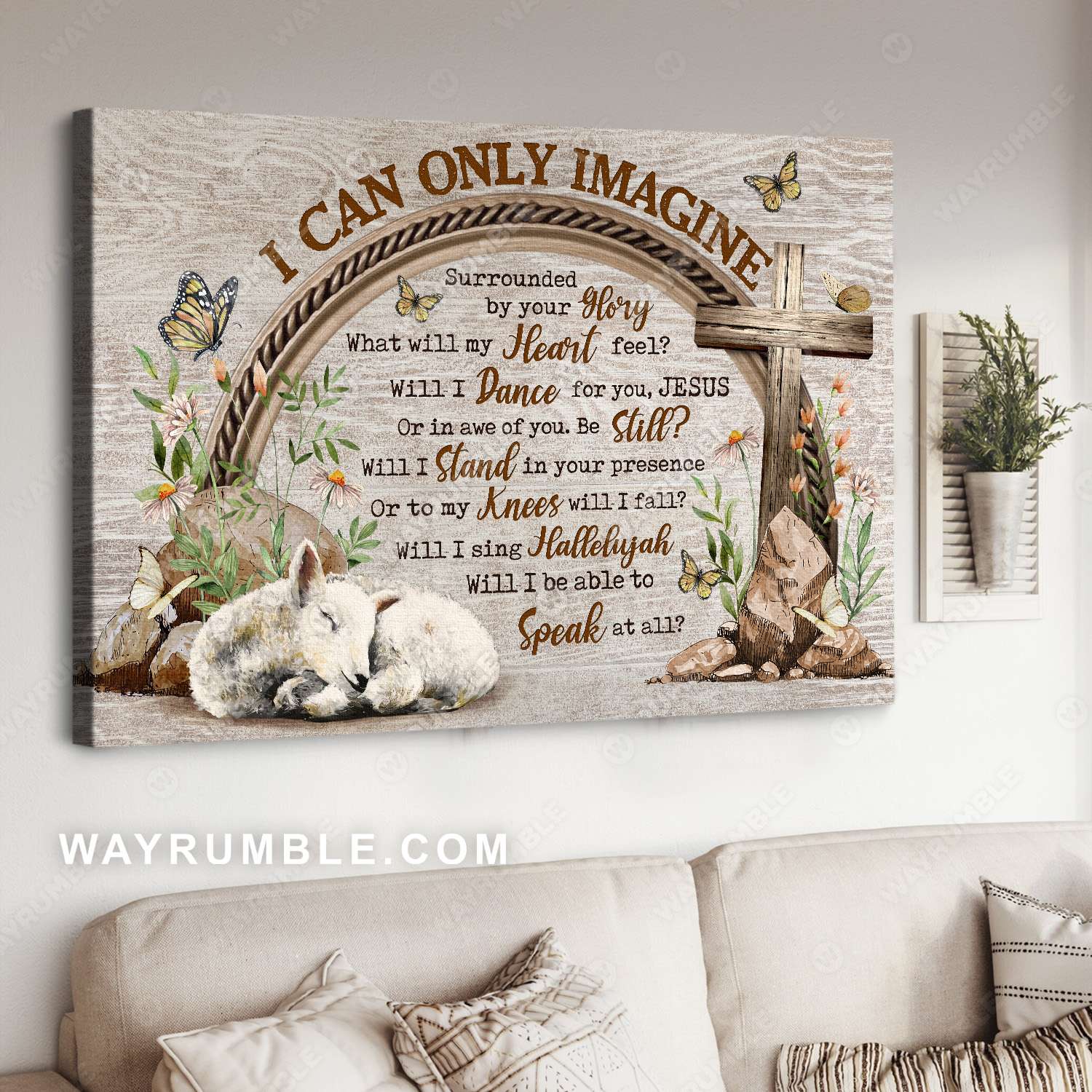 Wooden Cross, Monarch butterfly, Lamb, I can only imagine - Jesus Landscape Canvas Prints, Christian Wall Art