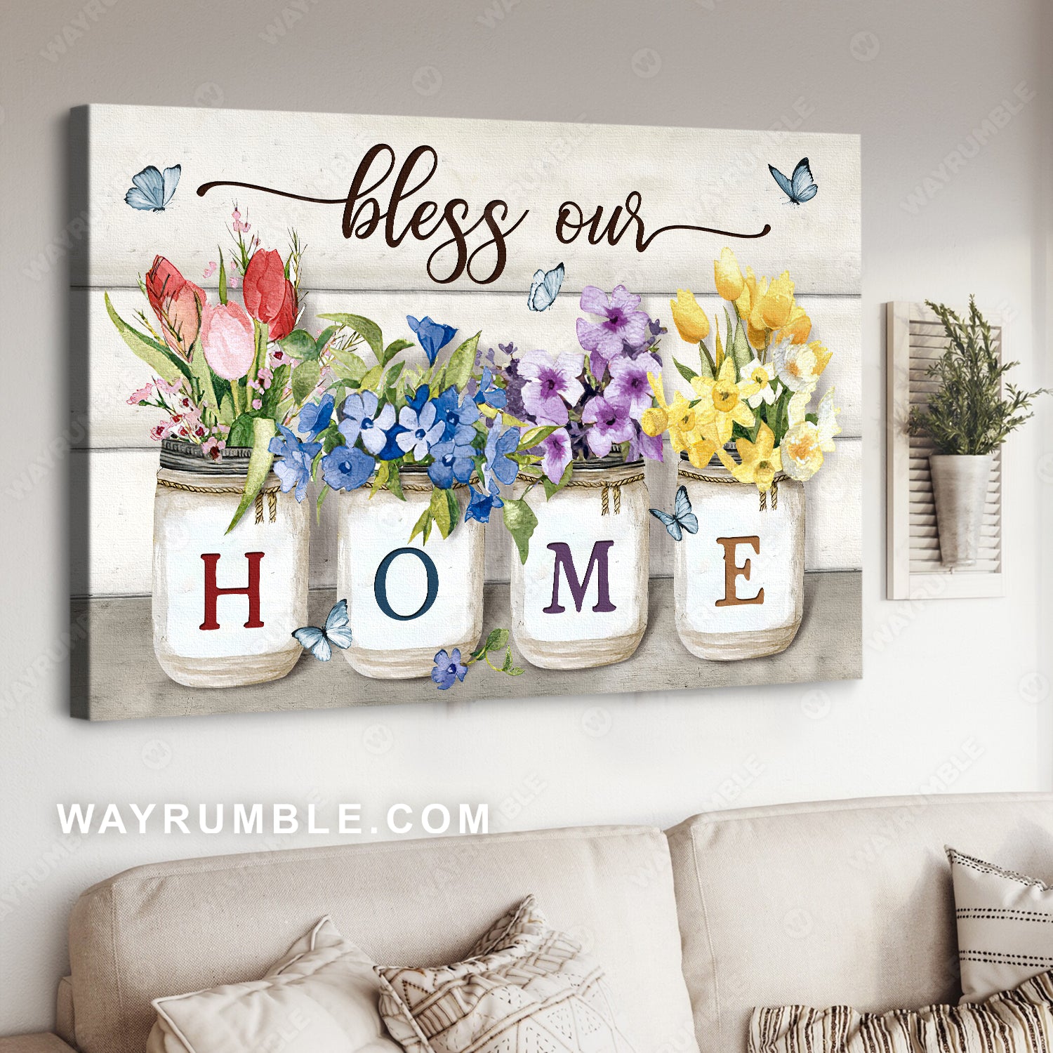 Pretty garden, Colorful flower, Red tulip, Bless our home - Jesus Landscape Canvas Prints, Home Decor Wall Art