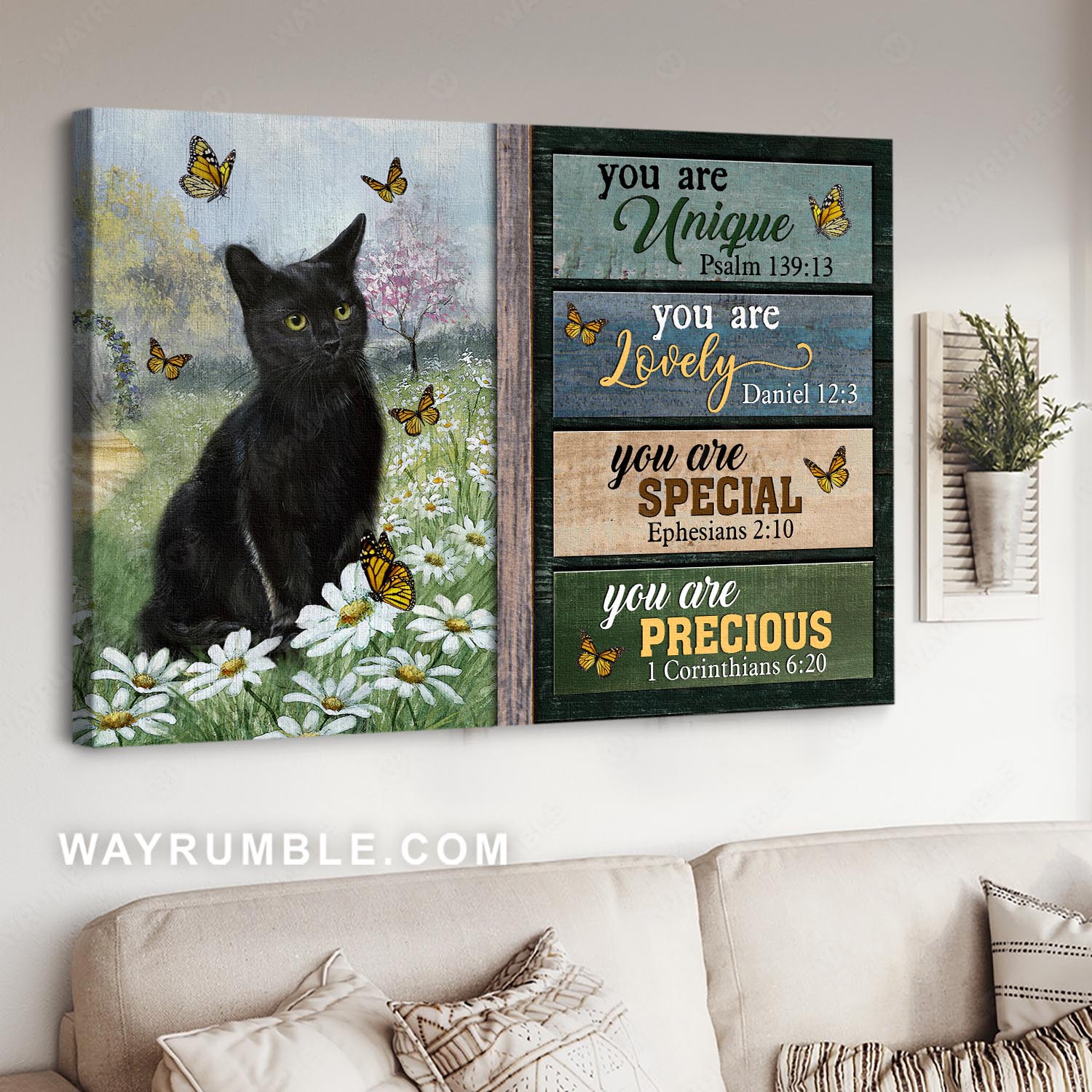 Black cat, Daisy field, Monarch butterfly, You are unique - Jesus Landscape Canvas Prints, Christian Wall Art