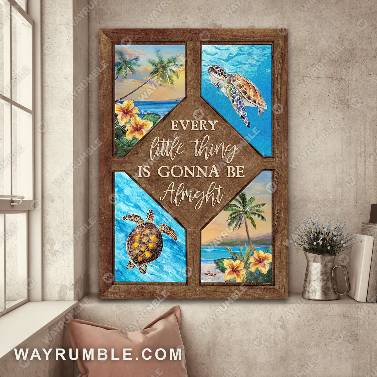 Turtle painting, Blue ocean drawing, Every little thing is gonna be alright - Jesus Portrait Canvas Prints, Wall Art