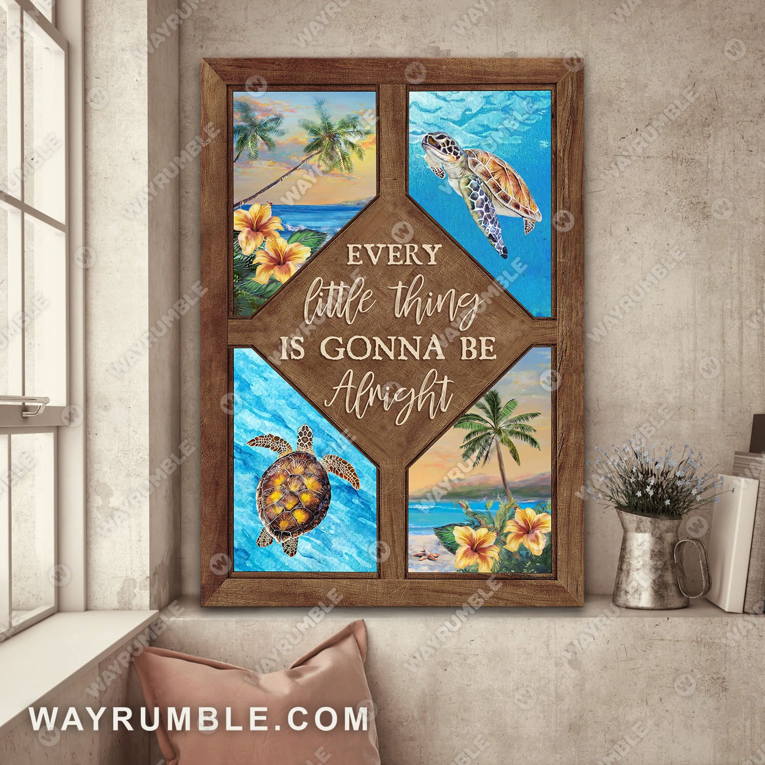 Turtle painting, Blue ocean drawing, Every little thing is gonna be alright - Jesus Portrait Canvas Prints, Wall Art