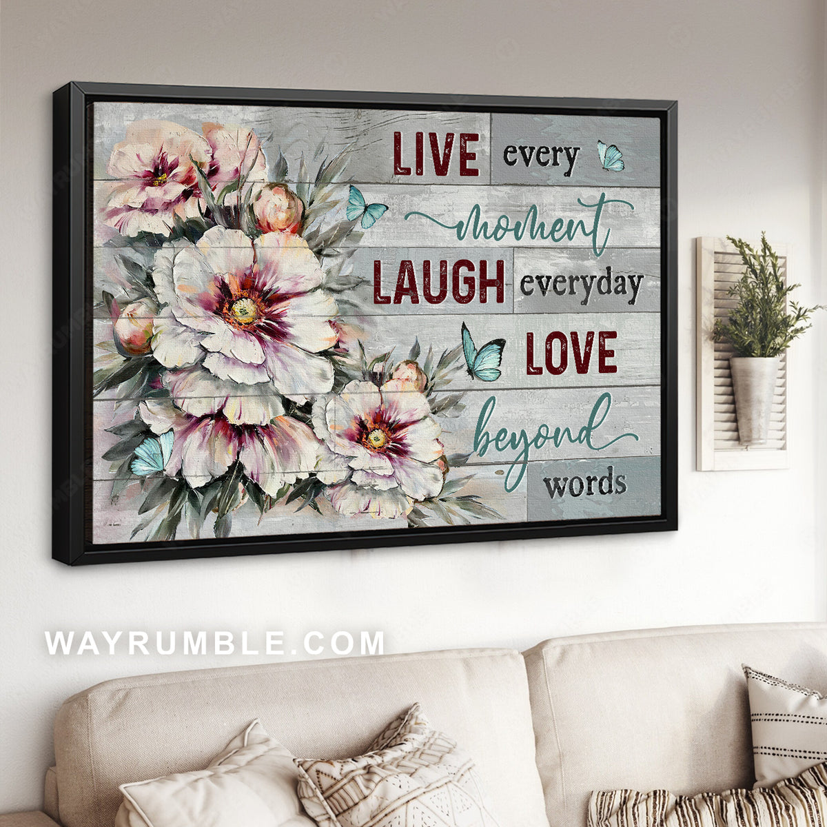 Watercolor flower drawing, Blue butterfly, Live every moment - Jesus Landscape Canvas Prints, Christian Wall Art