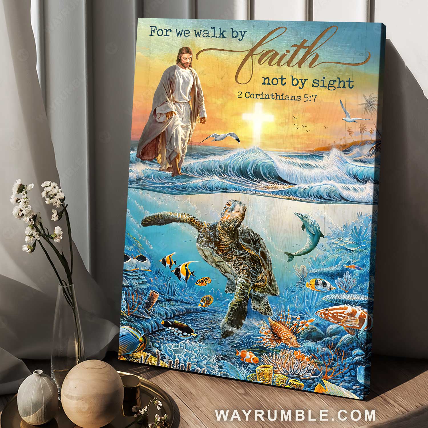 Beautiful ocean, Oldest turtle, Jesus walking on water, For we walk by faith - Jesus Portrait Canvas Prints, Christian Wall Art