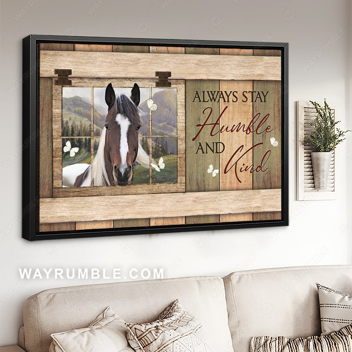 White and brown horse, Countryside painting, Butterfly, Always stay humble and kind - Jesus Landscape Canvas Prints, Christian Wall Art
