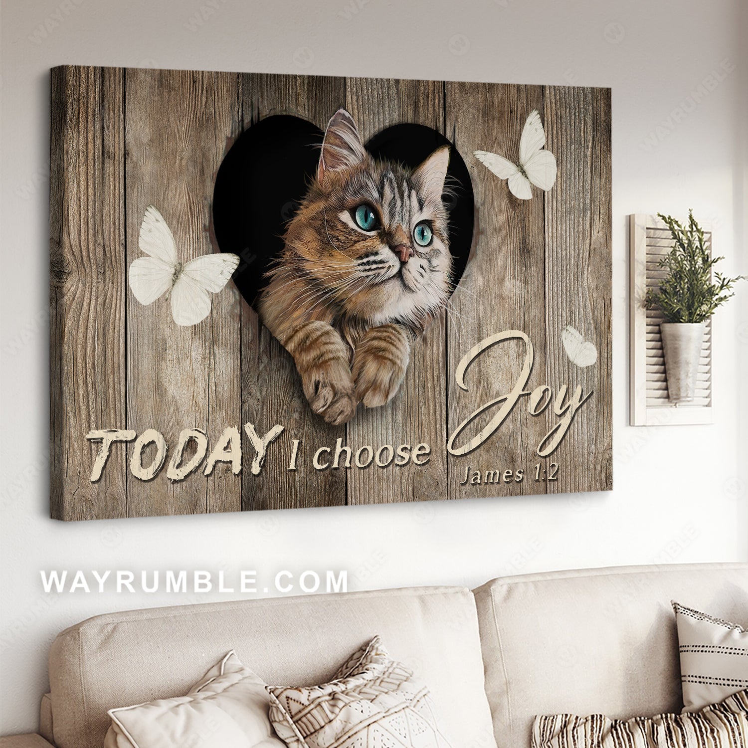 Little cat, Heart shape, White butterfly, Today I choose joy - Jesus Landscape Canvas Prints, Christian Wall Art