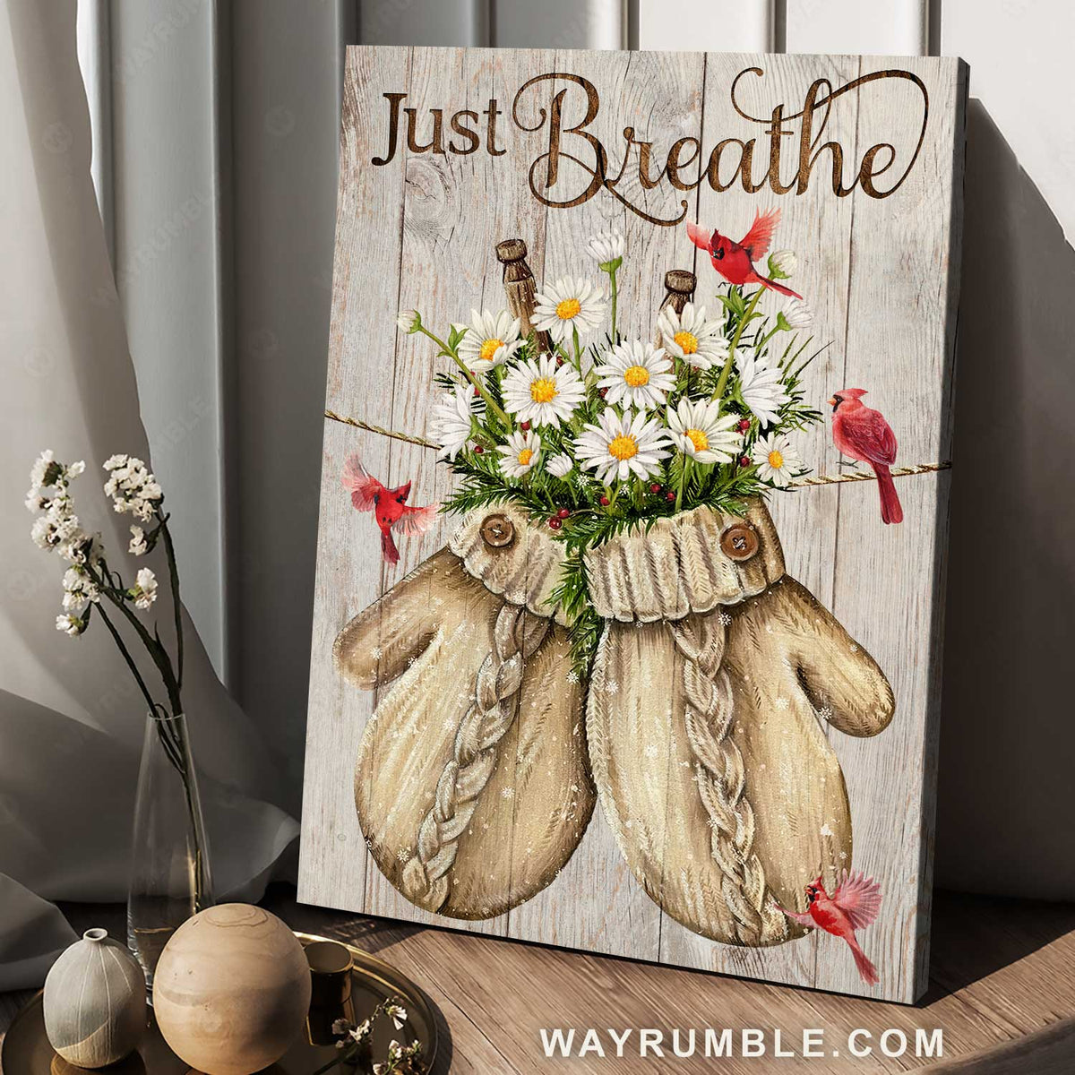Cute wool gloves, Daisy flower, Red cardinal, Just breathe - Jesus Portrait Canvas Prints, Home Decor Wall Art