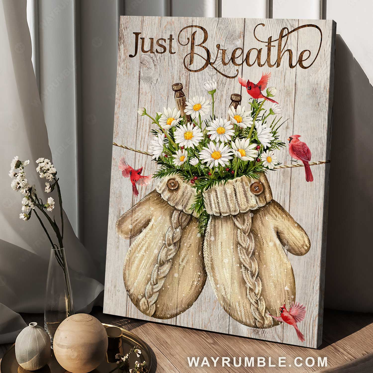 Cute wool gloves, Daisy flower, Red cardinal, Just breathe - Jesus Portrait Canvas Prints, Home Decor Wall Art