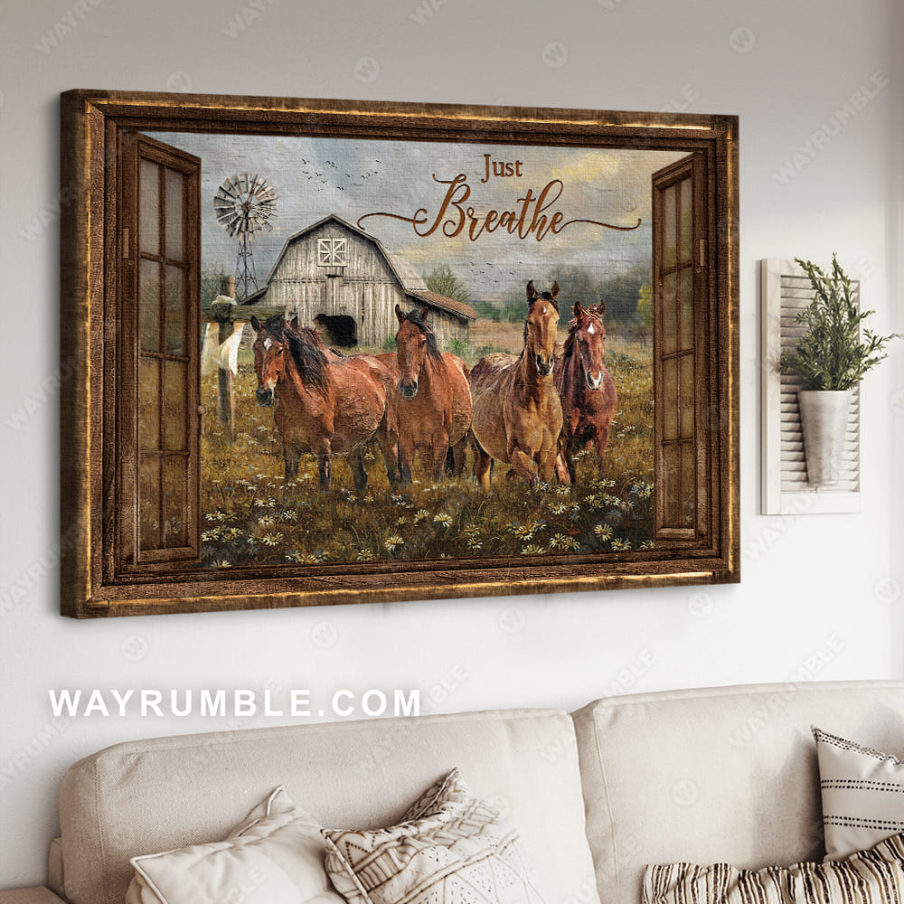 Crazy horses, Daisy field, Beautiful sunset, Vintage house, Just breathe - Jesus Landscape Canvas Prints, Christian Wall Art