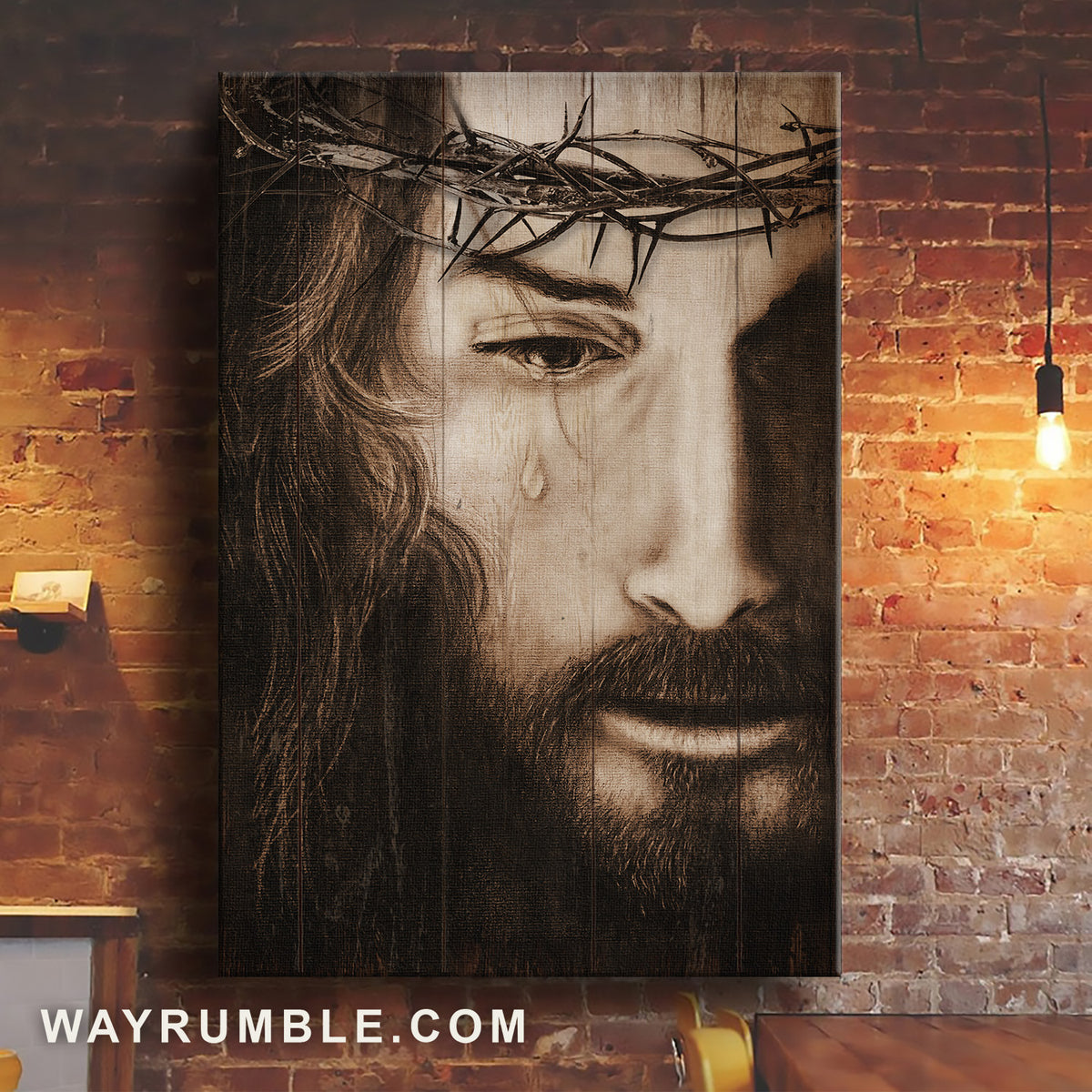 The tears of Jesus, Stunning Jesus painting, Crown of thorn - Jesus Portrait Canvas Prints, Home Decor Wall Art