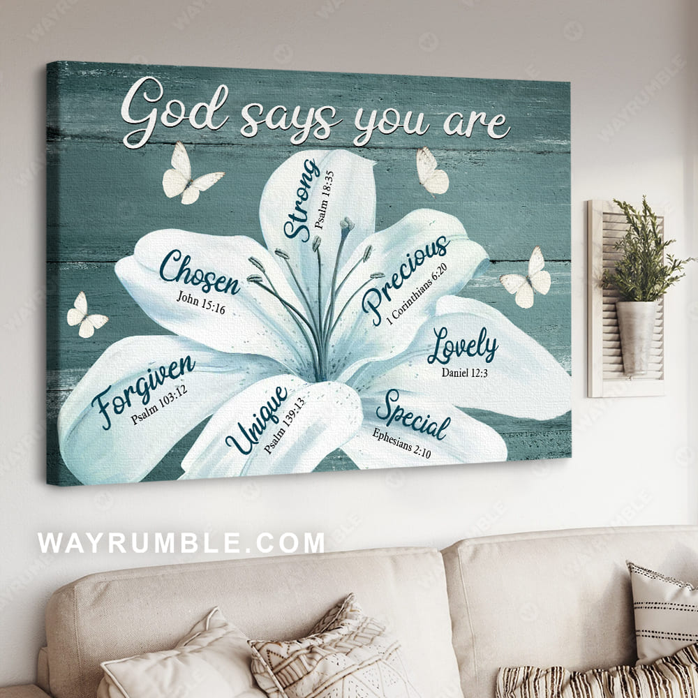 White lily flowers, God says you are - Jesus, Flower painting, Landscape Canvas Prints, Wall Art