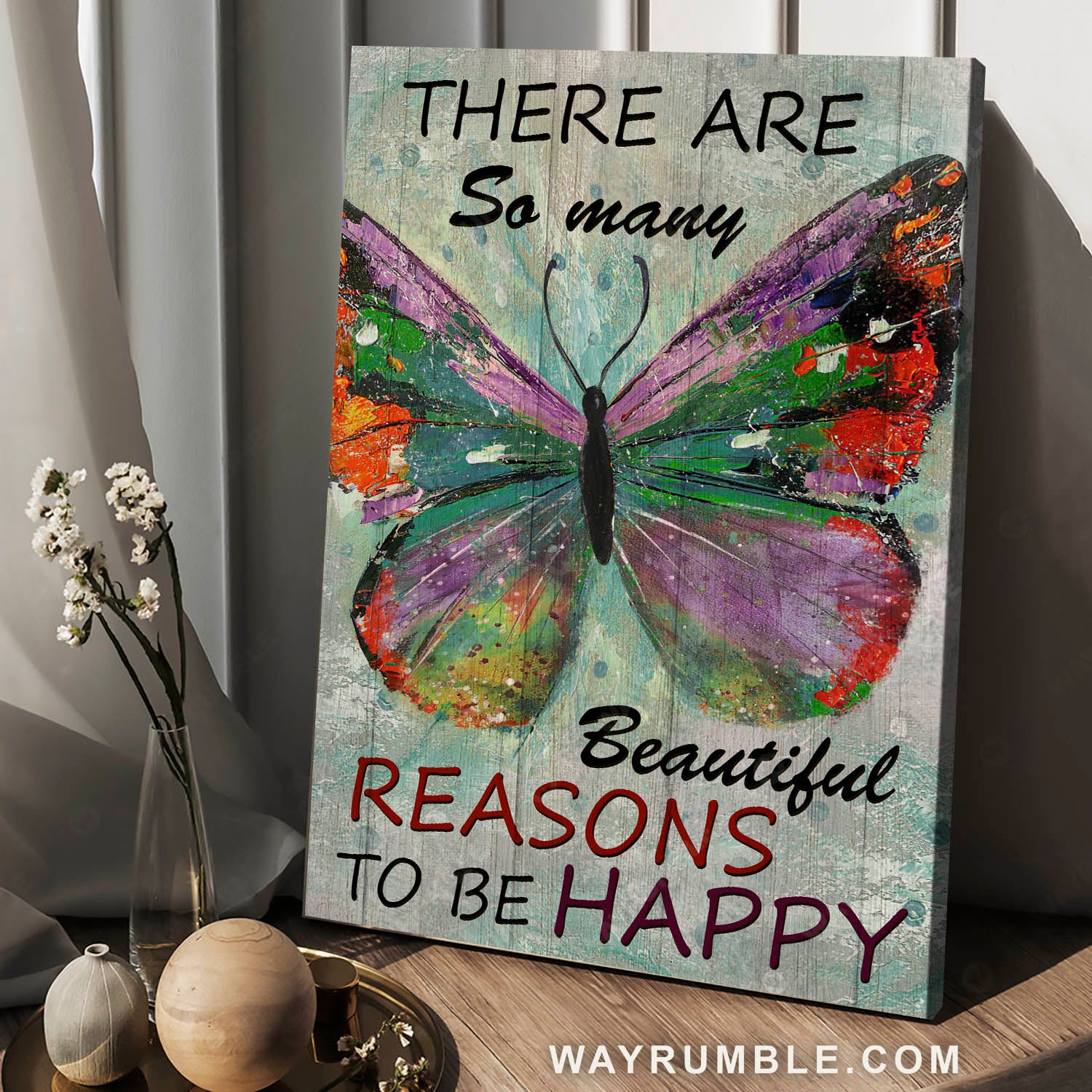 Colorful butterfly, Vintage picture, There are so many beautiful reasons to be happy - Jesus Portrait Canvas Prints, Christian Wall Art