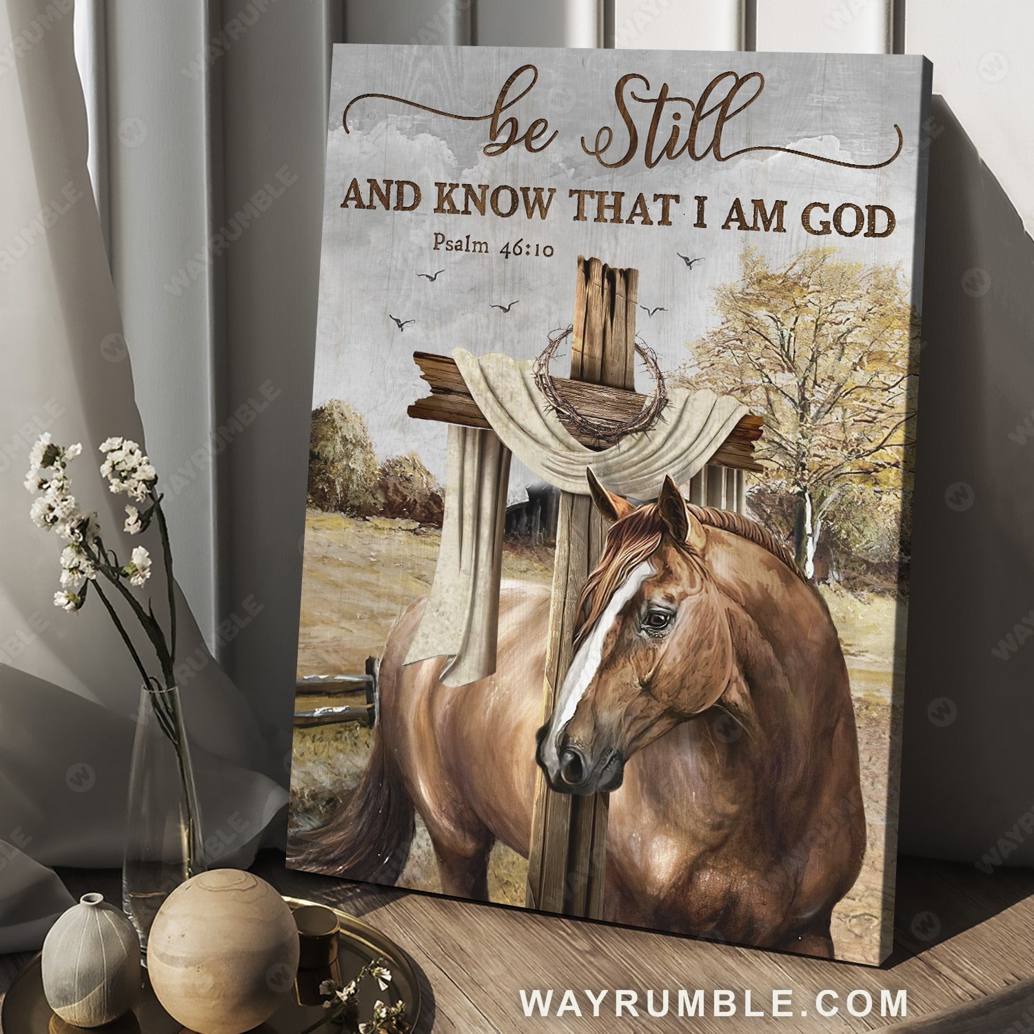 Horse painting, The rugged cross, Countryside landscape, Be still and know that I am God - Jesus Portrait Canvas Prints, Christian Wall Art