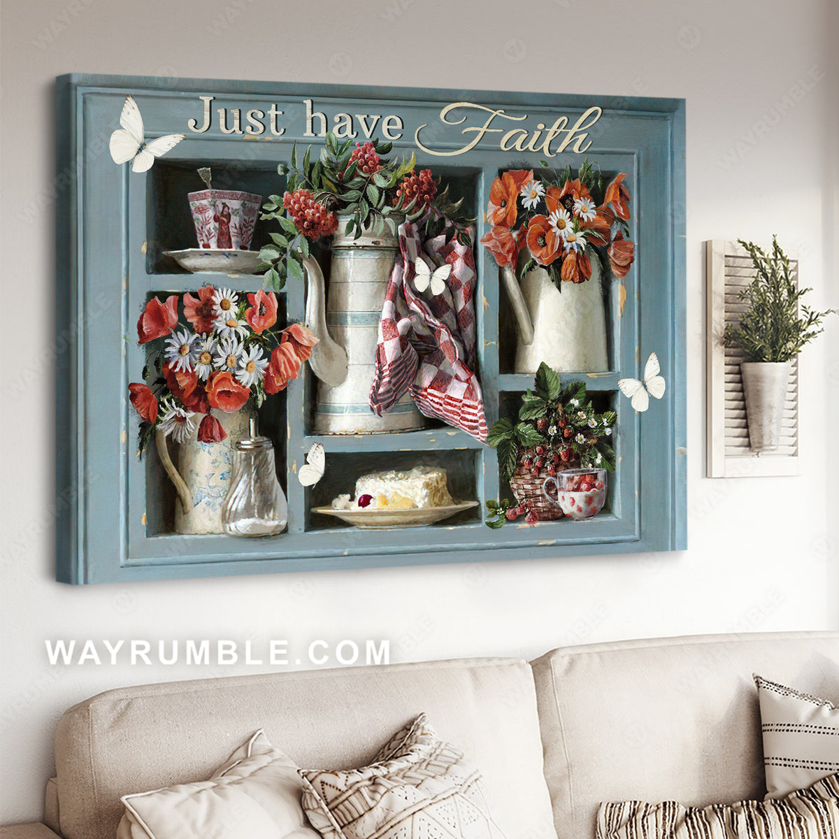 Red poppy flower, Cranberry drawing, Butterfly, Just have faith - Jesus Landscape Canvas Prints, Christian Wall Art