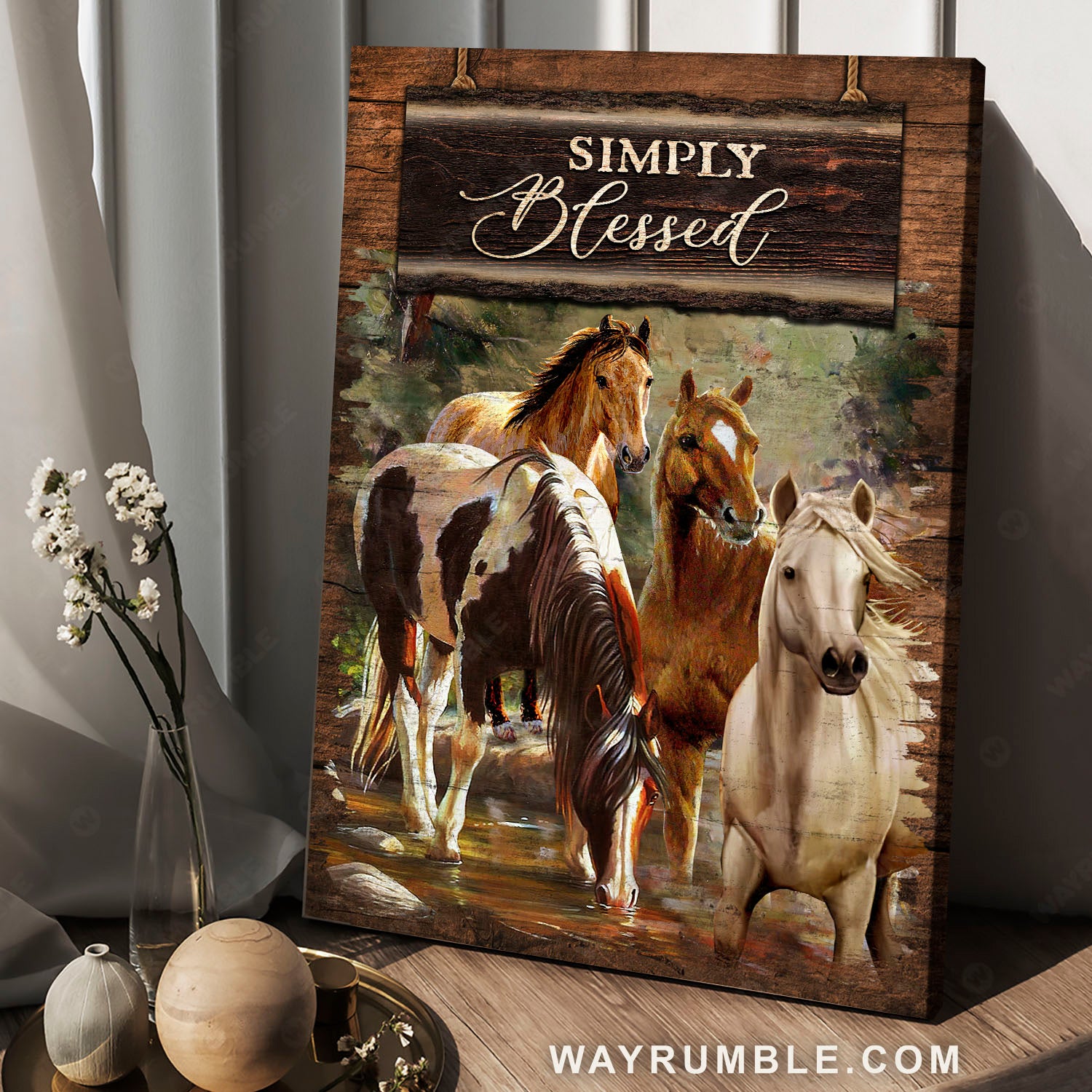 Herd of horse, Horse painting, Forest stream, Simply blessed - Jesus Portrait Canvas Prints, Christian Wall Art