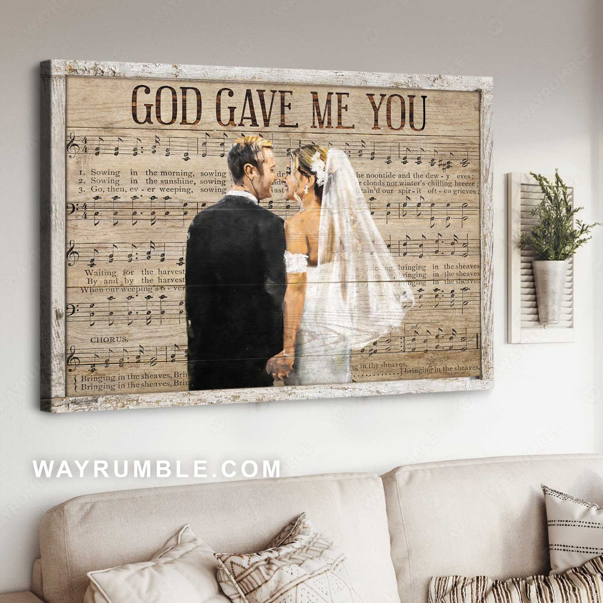 Wedding day, Music sheet, Wooden background, God gave me you - Jesus Landscape Canvas Prints, Christian Wall Art
