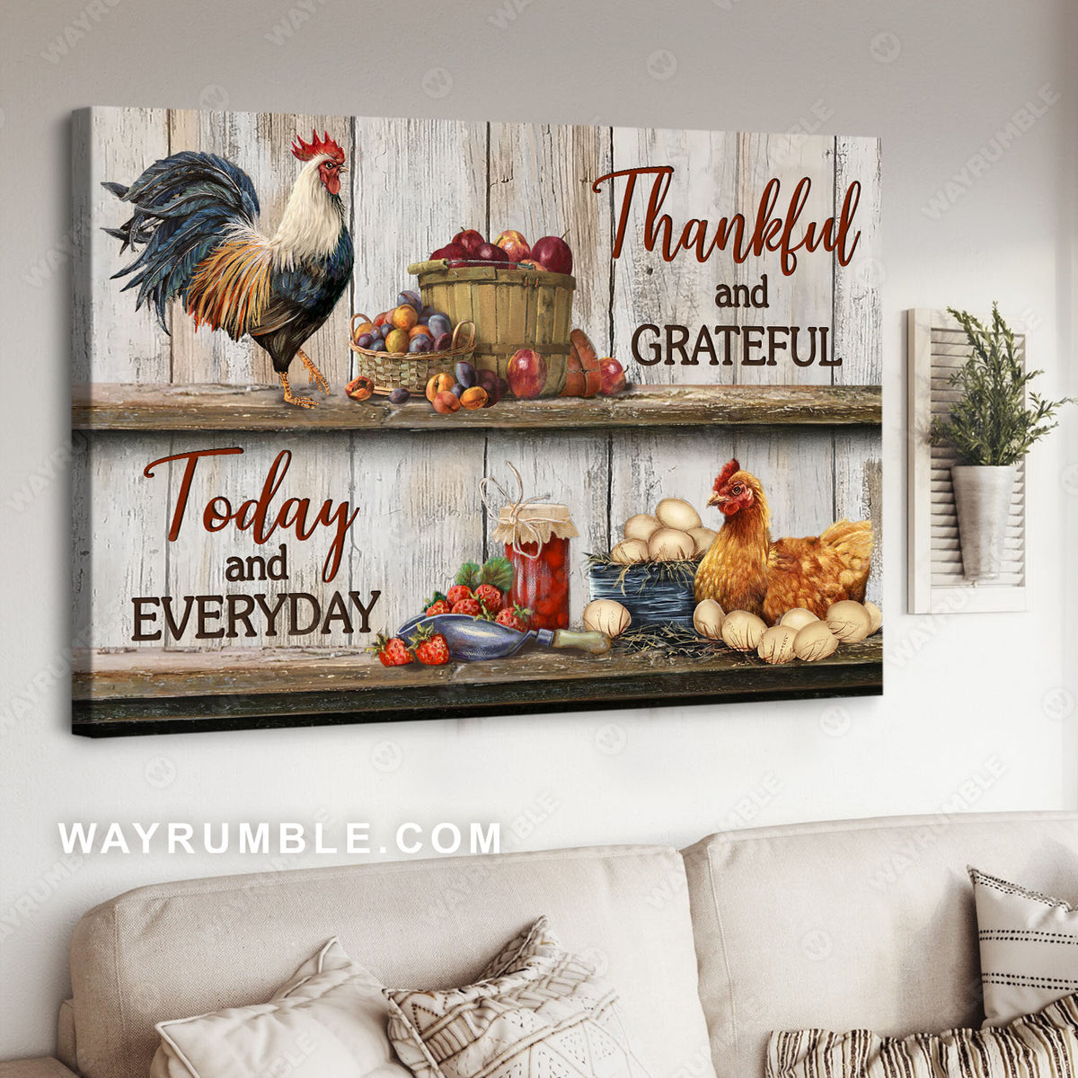 Chicken painting, Farm fruit, Thankful and grateful, Today and everyday - Jesus Landscape Canvas Prints, Christian Wall Art