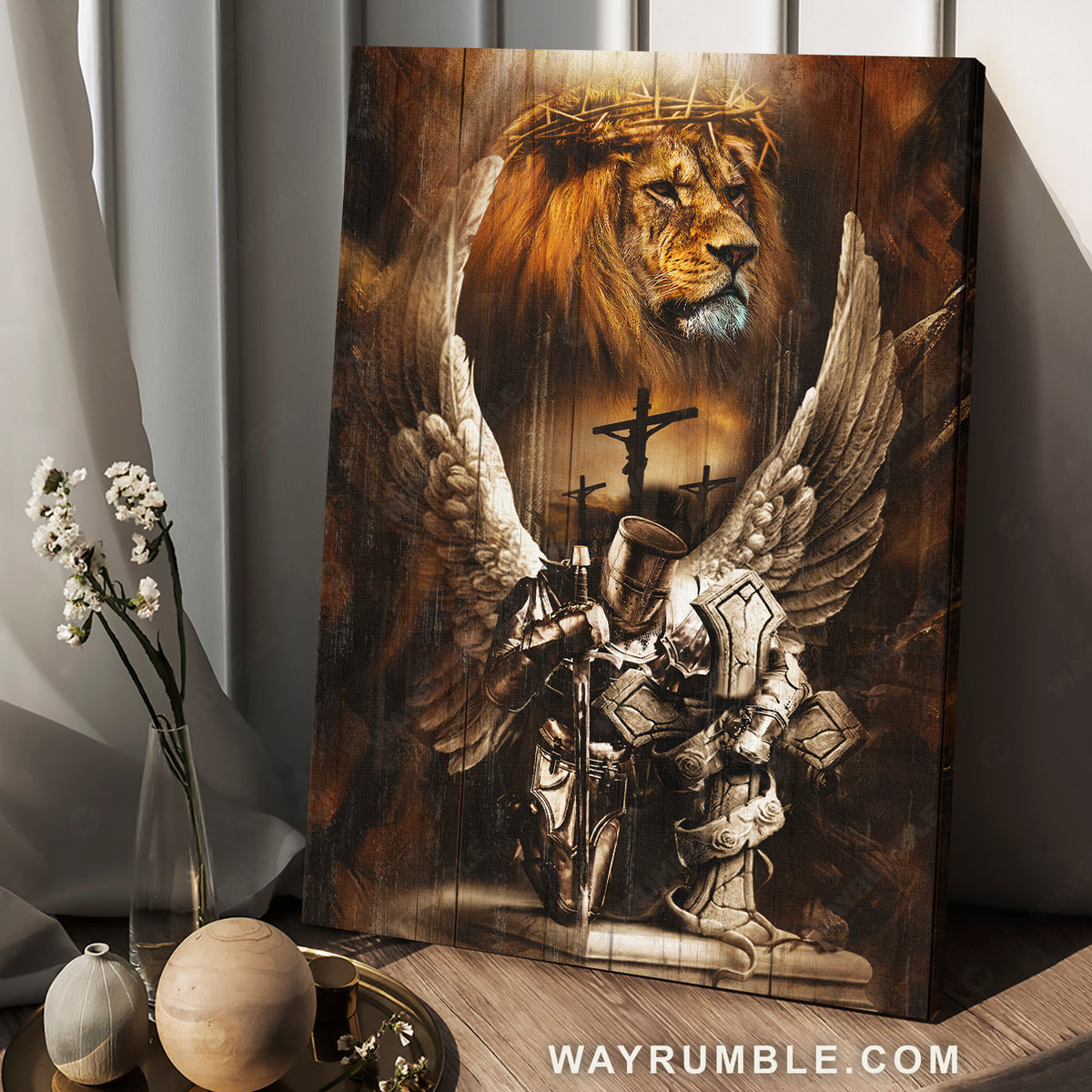 Beautiful knight drawing, Lion of Judah, Jesus on the cross - Jesus Portrait Canvas Prints, Home Decor Wall Art