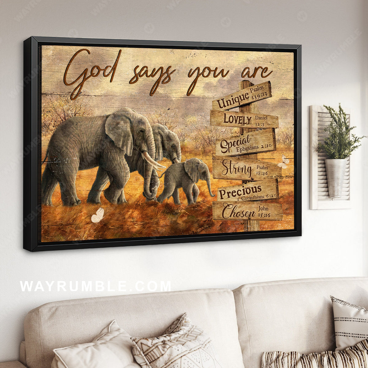 Stunning elephant, Rice field, White butterfly, God says you are lovely - Jesus Landscape Canvas Prints, Home Decor Wall Art