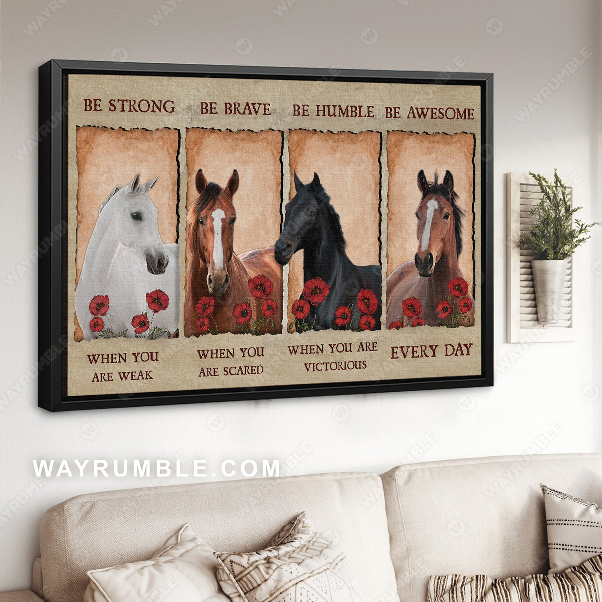 Quarter horses, Red poppy flower, Be strong when you are weak - Jesus Landscape Canvas Prints, Christian Wall Art