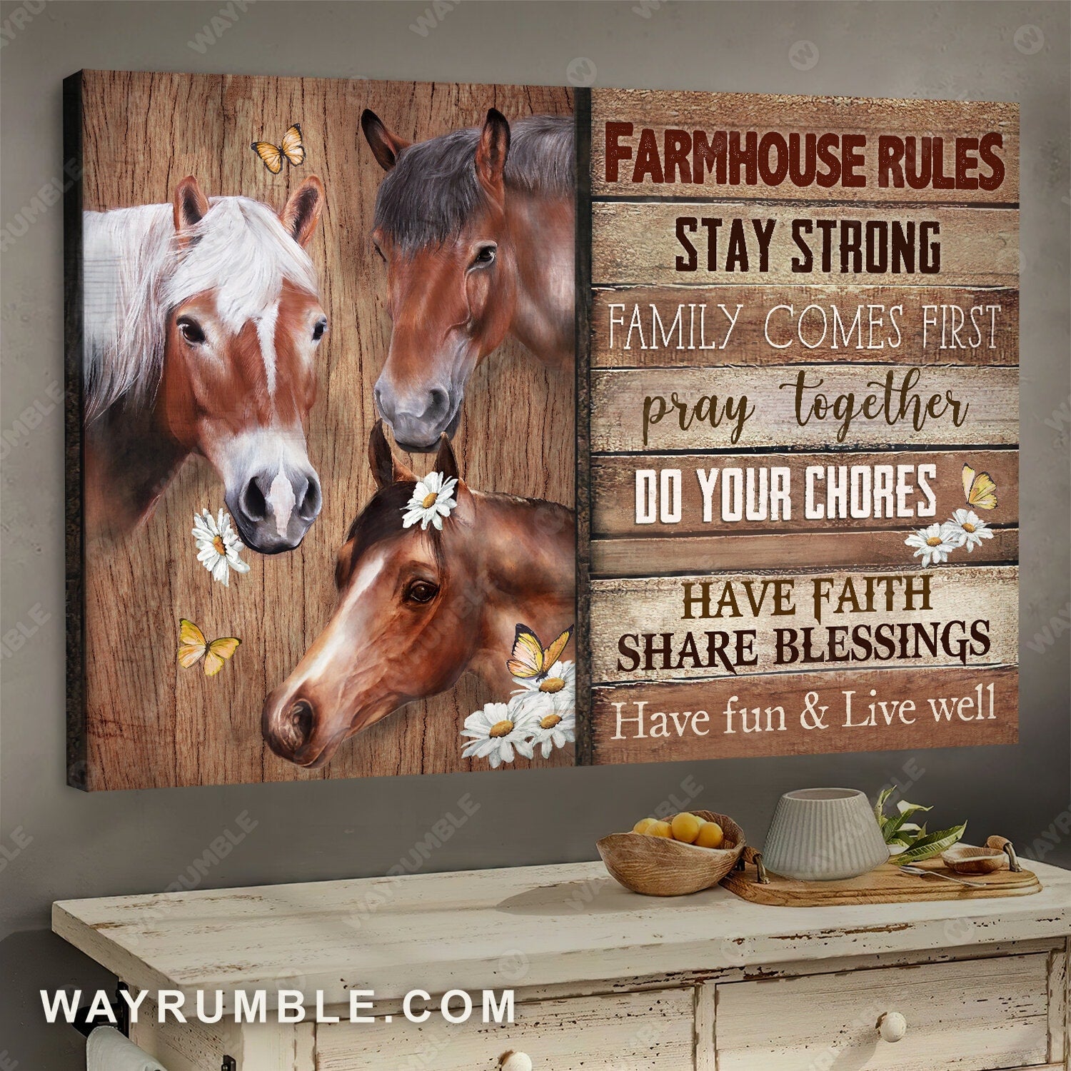 Beautiful horse, White daisy drawing, Stay strong family comes first - Jesus Landscape Canvas Prints, Wall Art