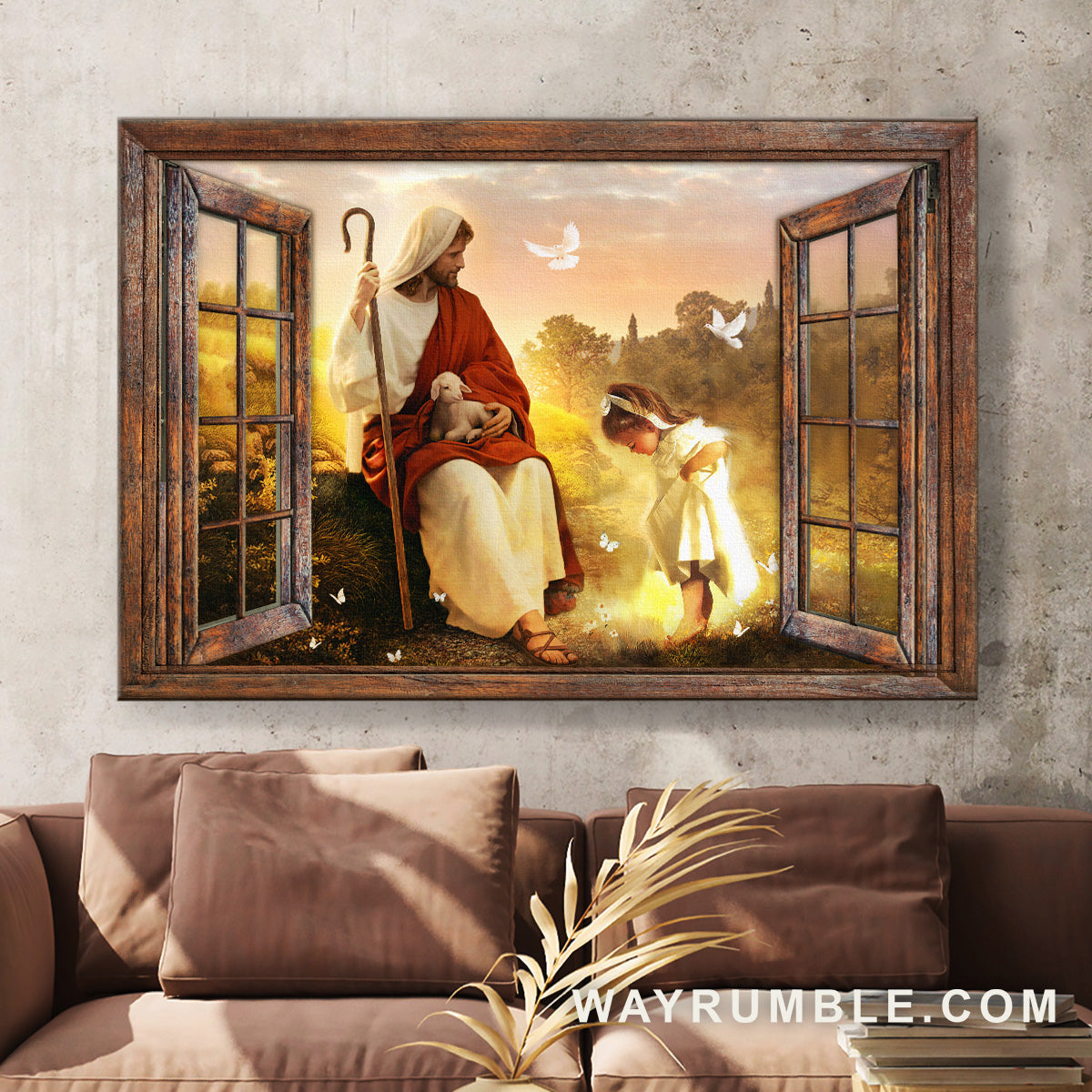 Jesus shepherd, Lamb of God, Cute kid, Forest view - Jesus Landscape Canvas Prints, Christian Wall Art