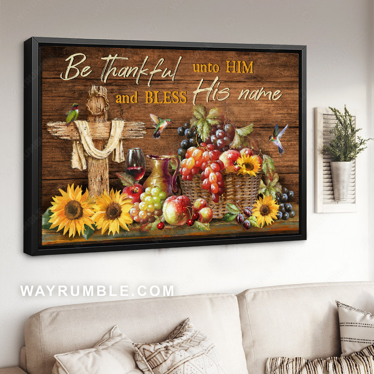 Red grapes, Sunflower drawing, Colorful hummingbird, Be thankful unto him - Jesus Landscape Canvas Prints, Christian Wall Art