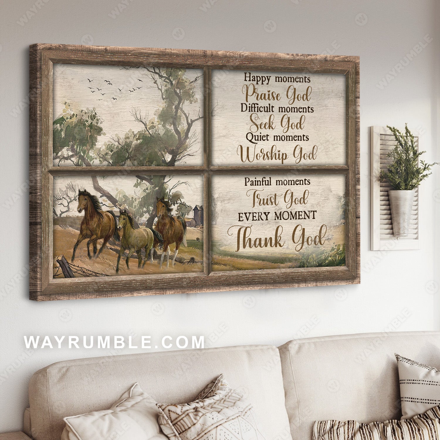 Countryside painting, Running horse, Tree, Every moment, Thank God - Jesus Landscape Canvas Prints, Christian Wall Art