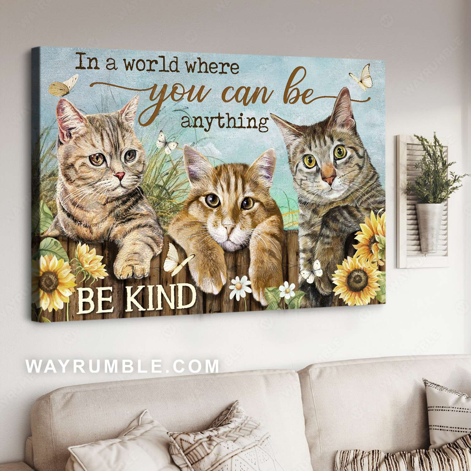 Tabby cats, Flower fence, Sunflower drawing, Be anything be kind - Jesus Landscape Canvas Prints, Christian Wall Art
