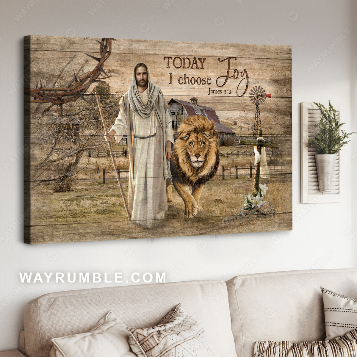 Lion of Judah, Countryside painting, Jesus drawing, Today I choose joy - Jesus Landscape Canvas Prints, Home Decor Wall Art