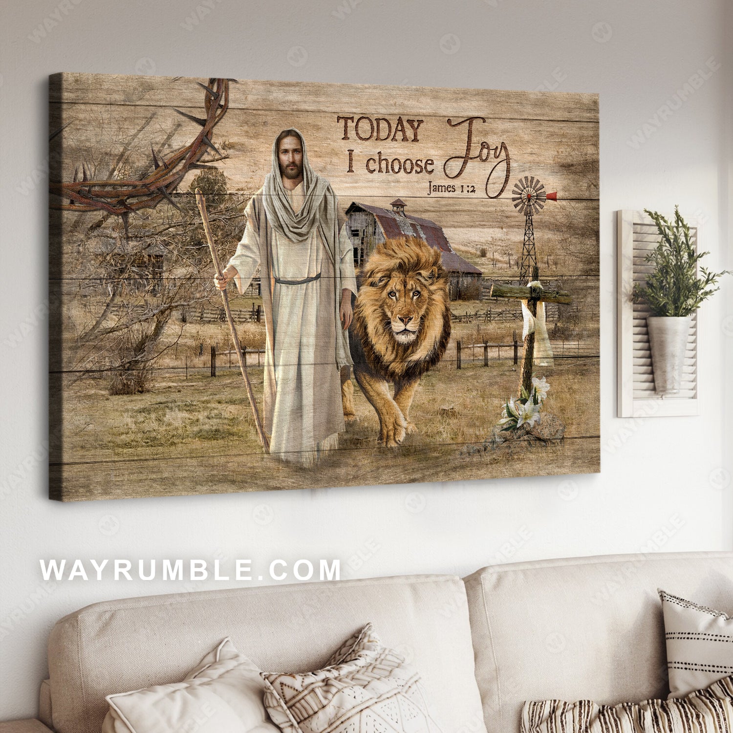 Lion of Judah, Countryside painting, Jesus drawing, Today I choose joy - Jesus Landscape Canvas Prints, Home Decor Wall Art