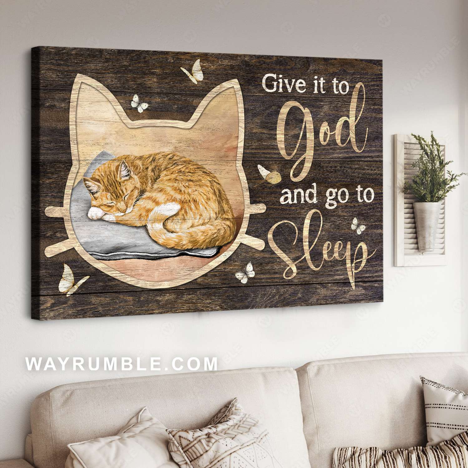 Sleeping cat, Orange tabby cat, Cute cat, Give it to God - Jesus Landscape Canvas Prints, Christian Wall Art