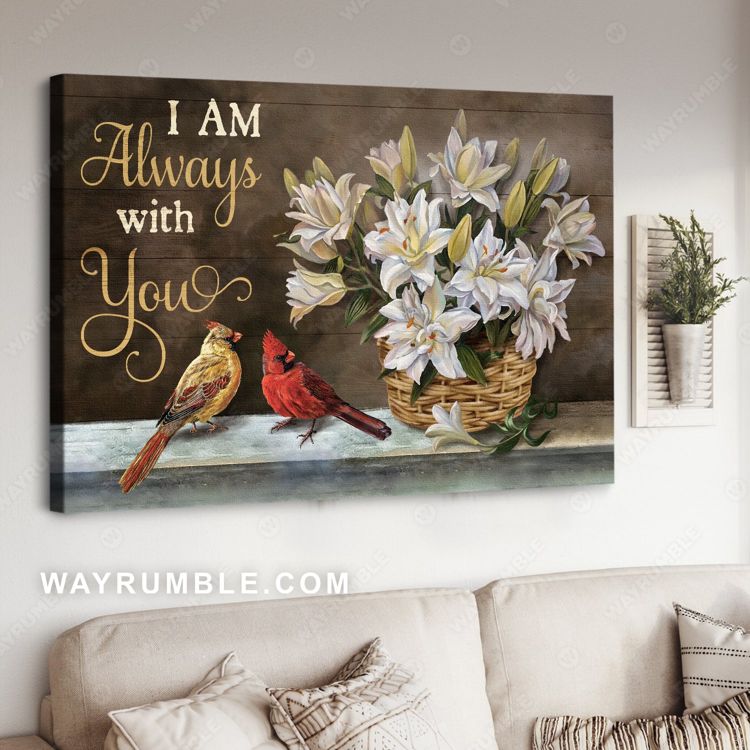 Stunning white lily, Watercolor cardinal, I am always with you - Jesus Landscape Canvas Prints, Home Decor Wall Art