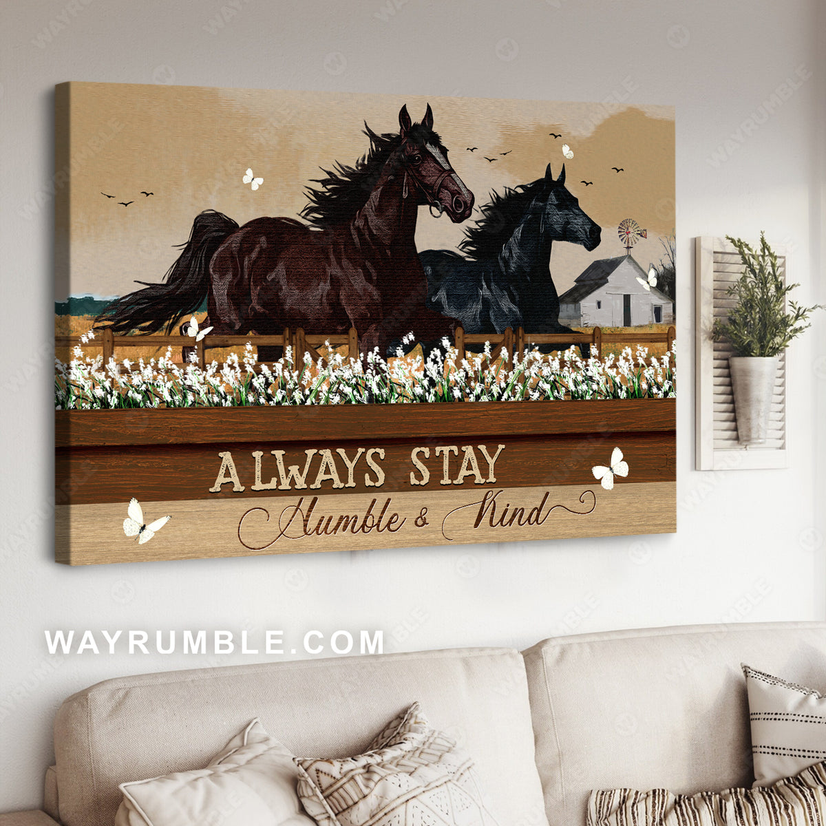 Running horses, Feather reed grass, White butterfly, Always stay humble and kind - Jesus Landscape Canvas Prints, Christian Wall Art