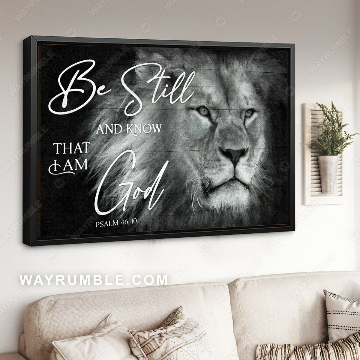 Lion of Judah, Black and white painting, Be still and know that I am God - Jesus Landscape Canvas Prints, Wall Art