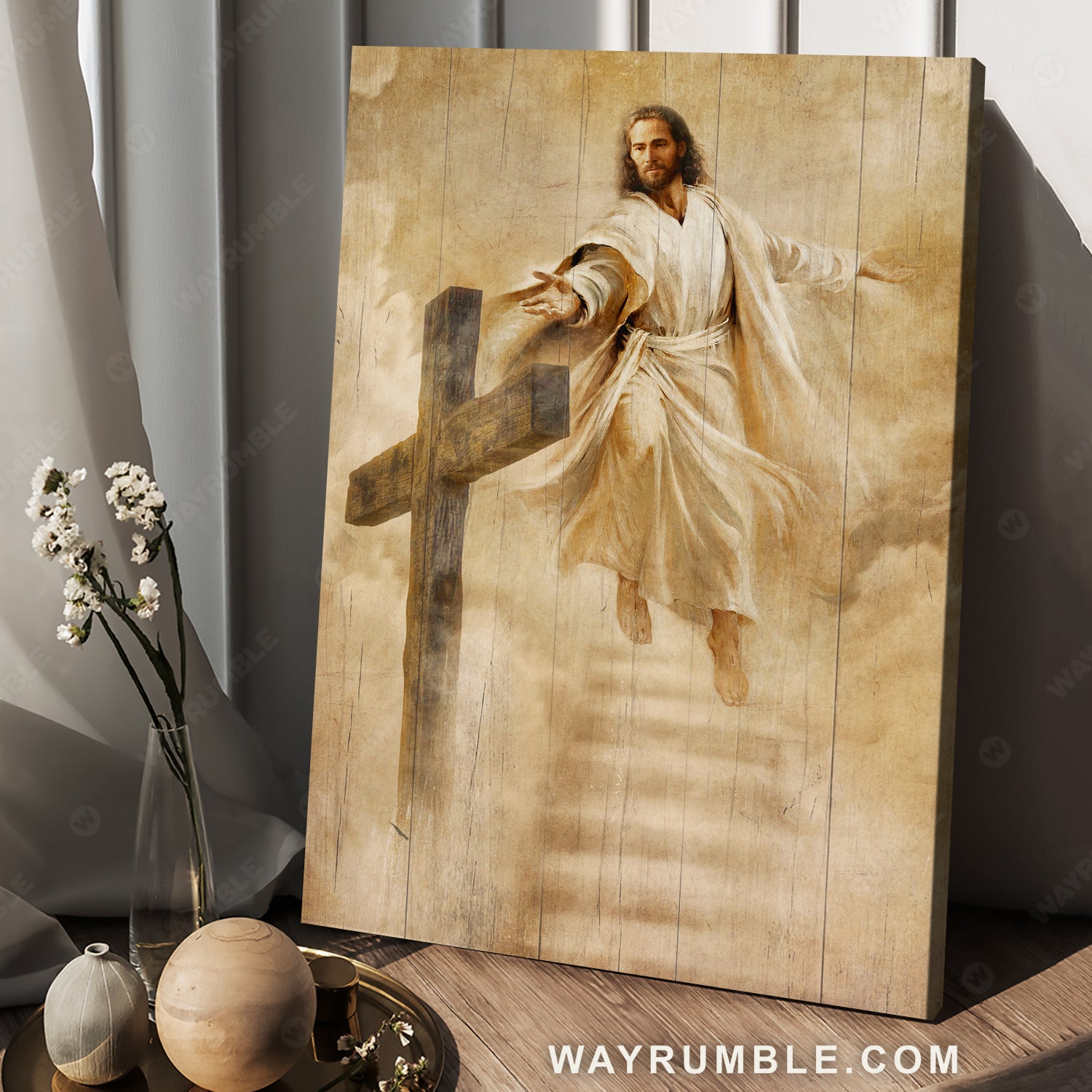 Walking with Jesus, Jesus calls, Wooden cross, The way to heaven - Jesus Portrait Canvas Prints, Christian Wall Art