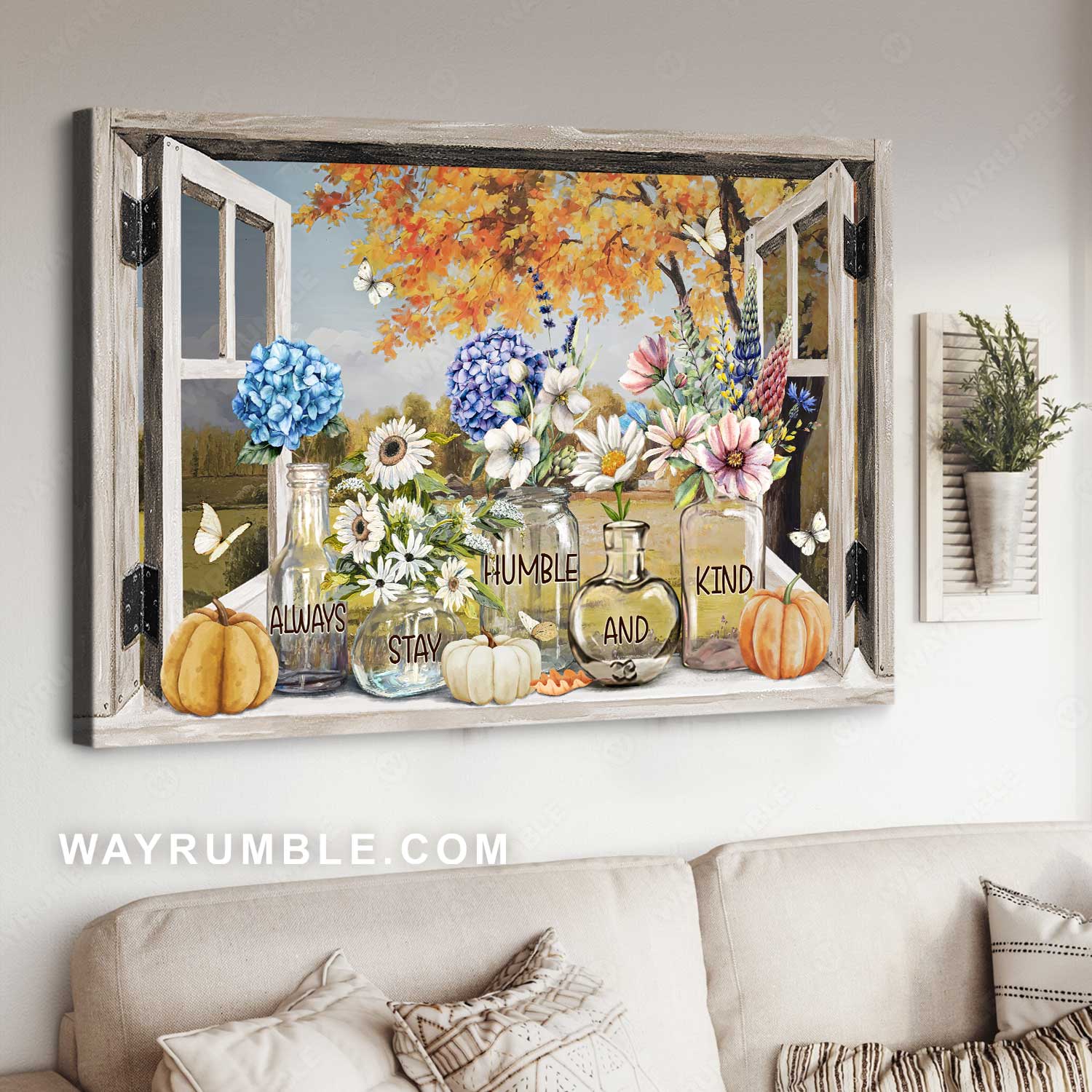 Stunning flower, Hydrangea, Watercolor pumpkin, Always stay humble and kind - Jesus Landscape Canvas Prints, Home Decor Wall Art