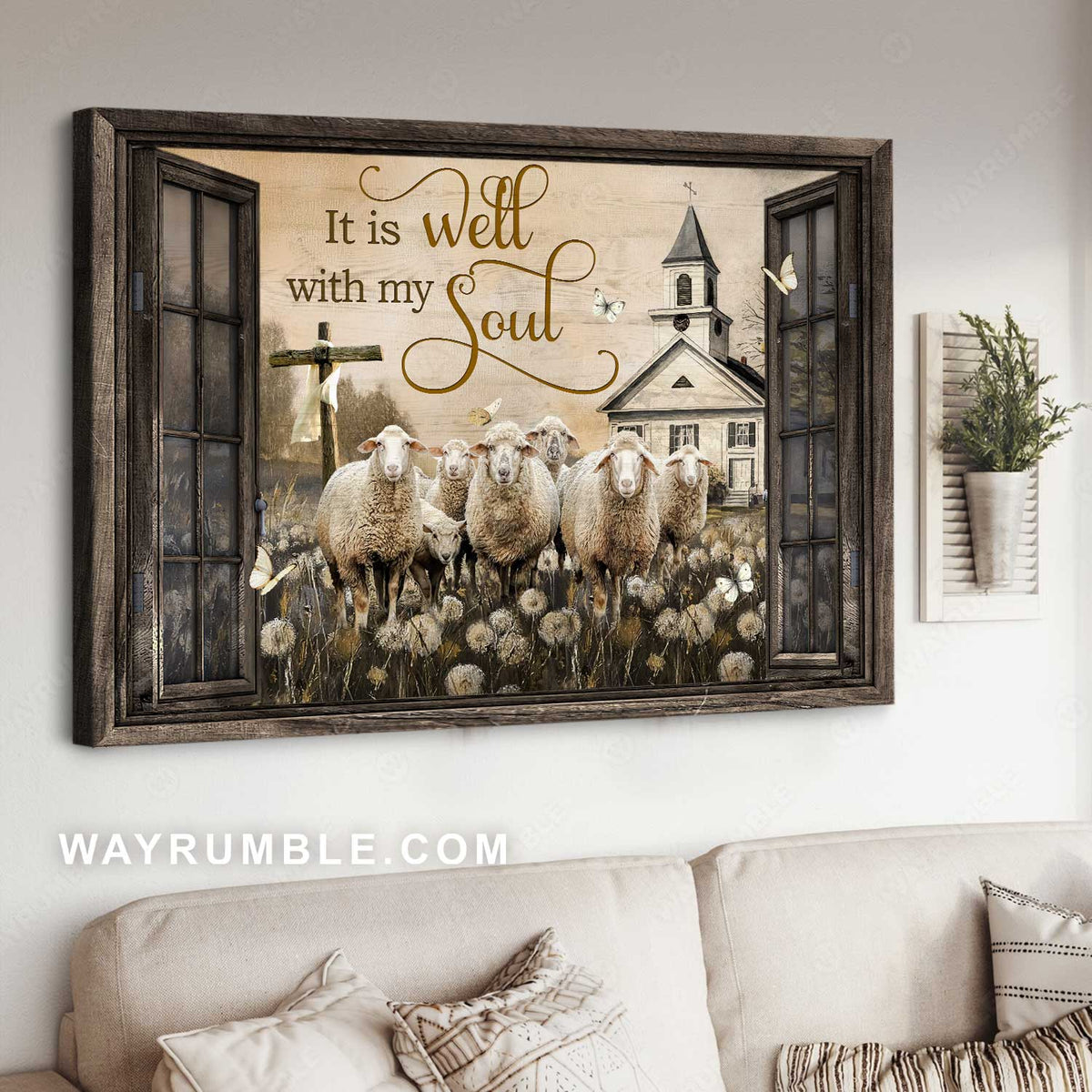 Amazing lamb of God, Dandelion field, Church, It is well with my soul - Jesus Landscape Canvas Prints, Home Decor Wall Art
