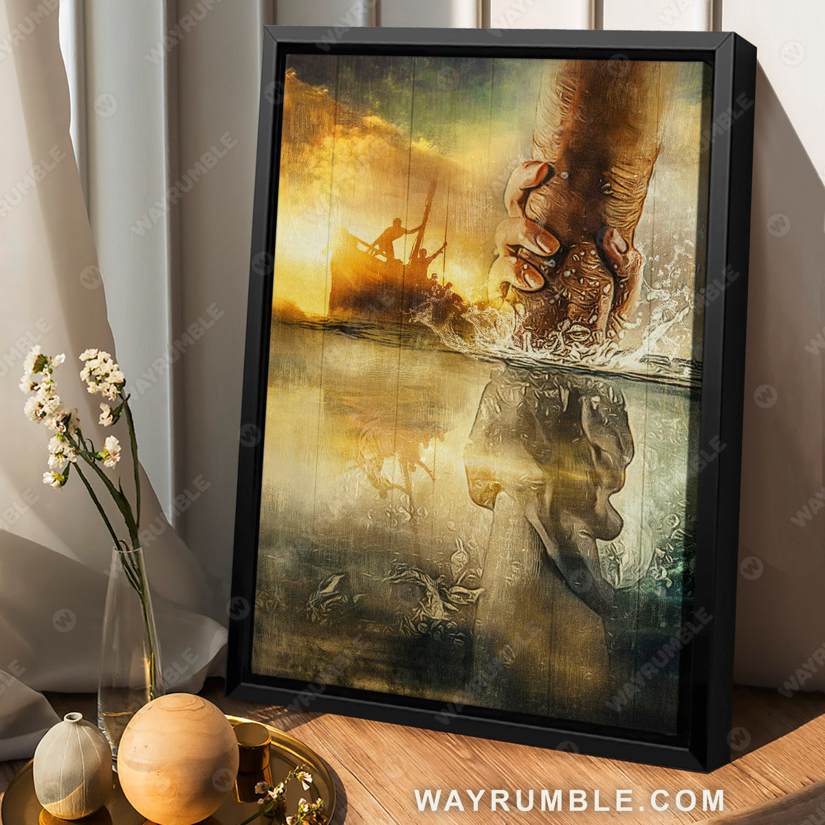 The hand of Jesus, Ocean painting, Jesus is our savior - Jesus Portrait Canvas Prints, Christian Wall Art