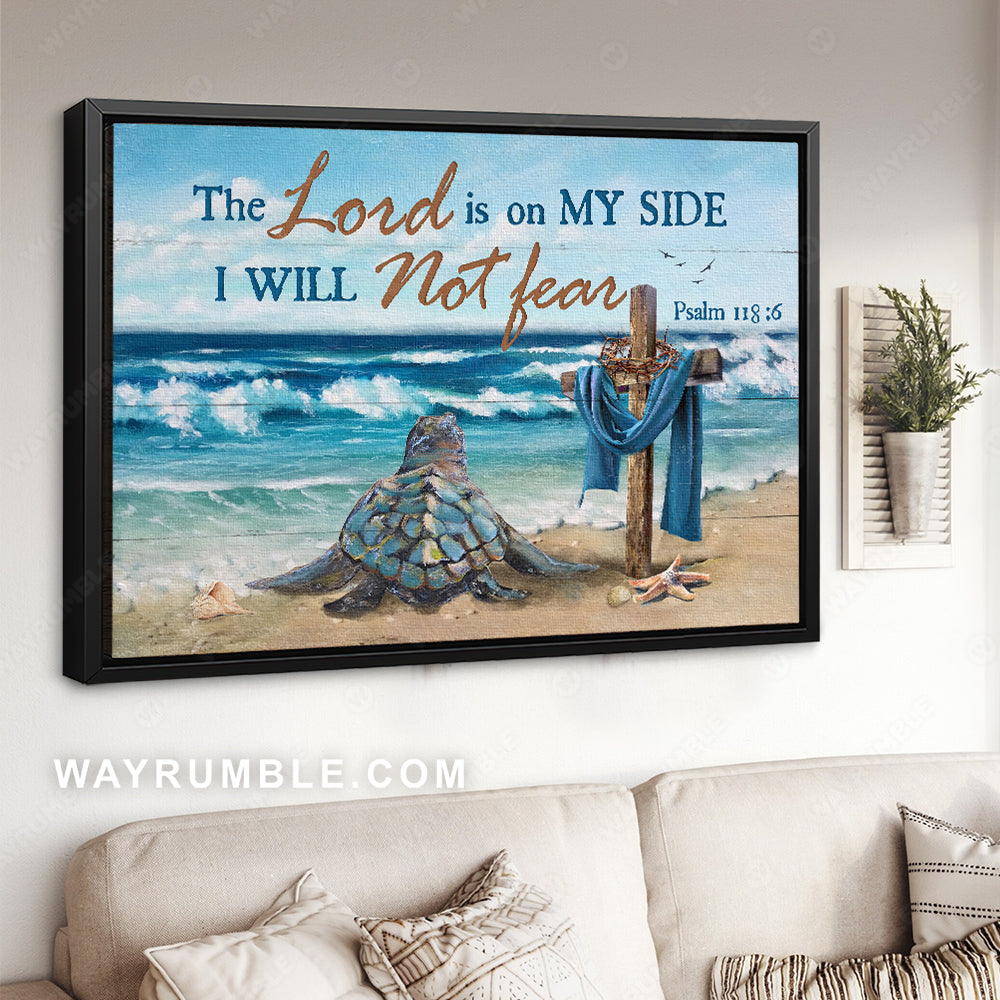 Watercolor turtle, Blue sky, Beach painting, The Lord is on my side - Jesus Landscape Canvas Prints, Christian Wall Art