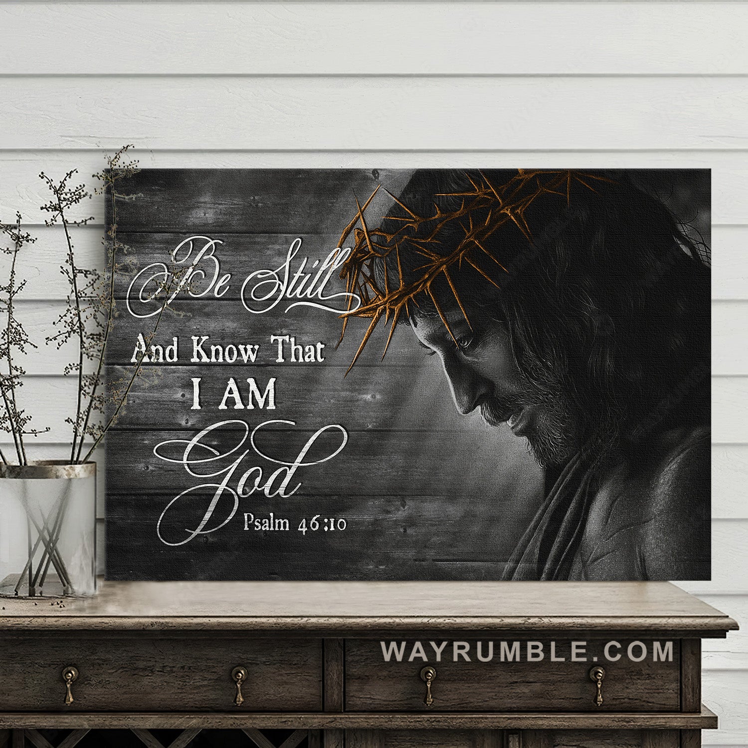 Jesus drawing, Crown of thorn, Be still I am God - Jesus Landscape Canvas Prints, Christian Wall Art