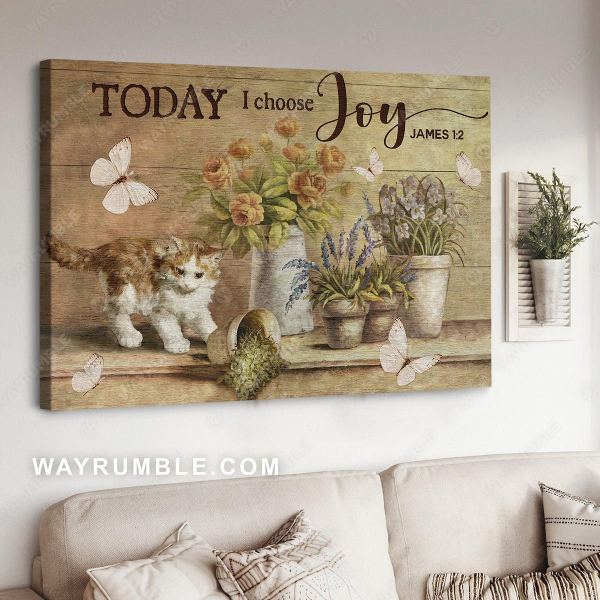 Little cat painting, Beautiful garden, White butterfly, Today I choose joy - Jesus Landscape Canvas Prints, Christian Wall Art